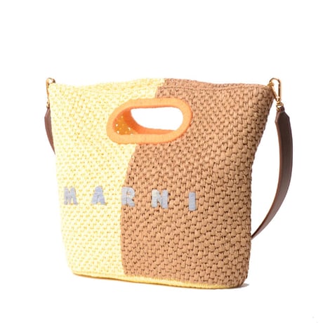 マルニ Marni Seasideショルダーベルト付きクラッチバッグ ラフィア イエローブラウンなど 正規取扱