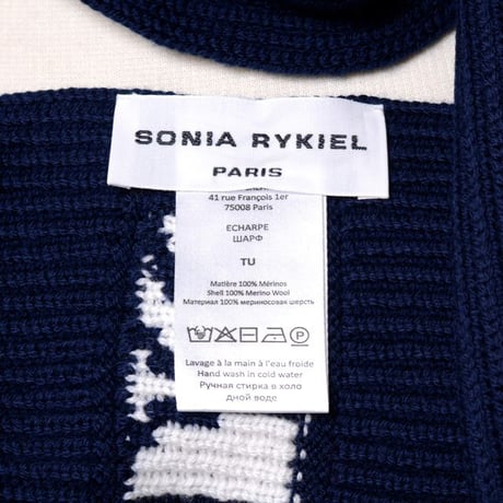 ソニアリキエル SONIA RYKIEL ロゴインターシャマフラー メリノウール ネイビー