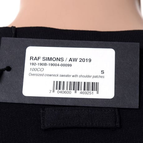 RAF SIMONS ラフシモンズ ショルダーパッチプリントオーバーサイズスウェットトレーナー コットン ブラック