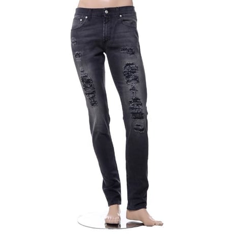 アレキサンダーマックイーン Alexander McQueen デストロイスリムジーンズ コットンストレッチ ブラック