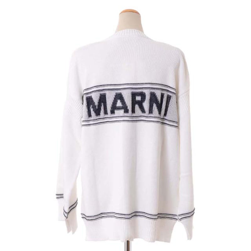マルニ Marni 背中ロゴ入りカーディガン コットン リリーホワイト