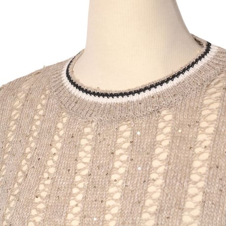 ブルネロクチネリ Brunello Cucinelli 半袖丸襟セーター 麻混合 ベージュ