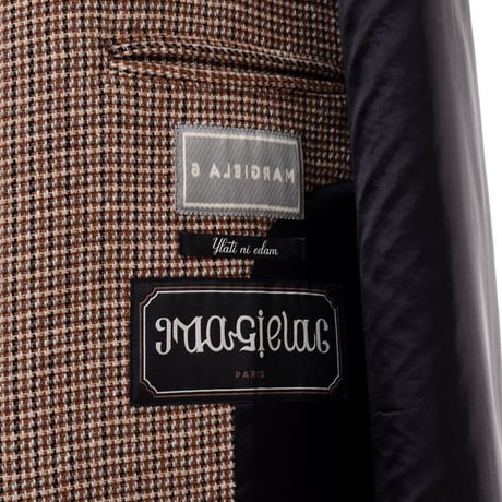 エムエムシックス メゾンマルジェラ MM6 MAISON MARGIELA リバース トレンチコート ウール ブラウンチェックブラック