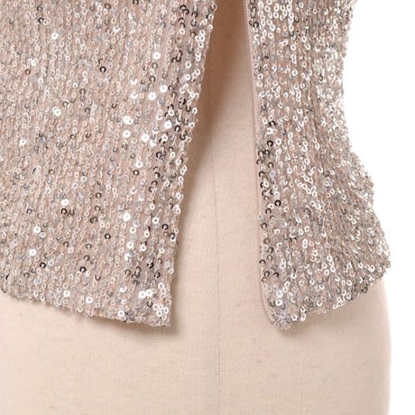 ロシャス ROCHAS ビスチェタンクトップ ポリエステル ベージュスパンコール