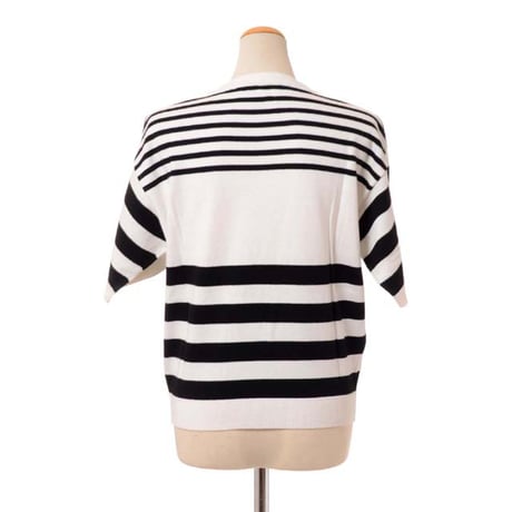 ソニアリキエル SONIA RYKIEL 半袖ロゴボーダーセーター コットンカシミア ホワイトブラック