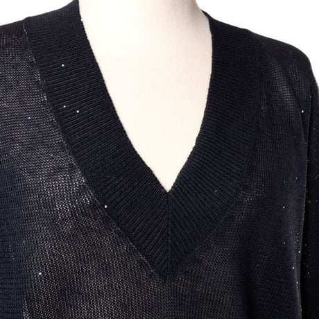 ブルネロクチネリ Brunello Cucinelli Ｖネックセーター リネンコットン ダークネイビー