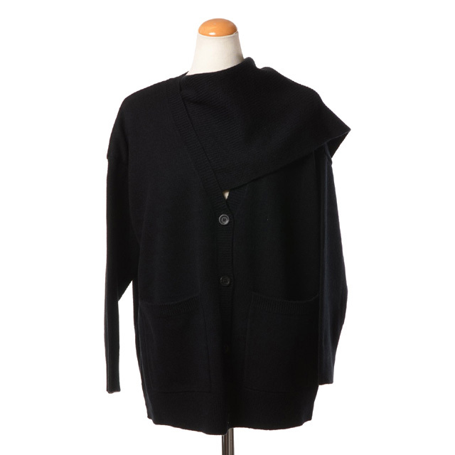 ダウェイ DAWEI マフラー付きカーディガン ウール ブラック