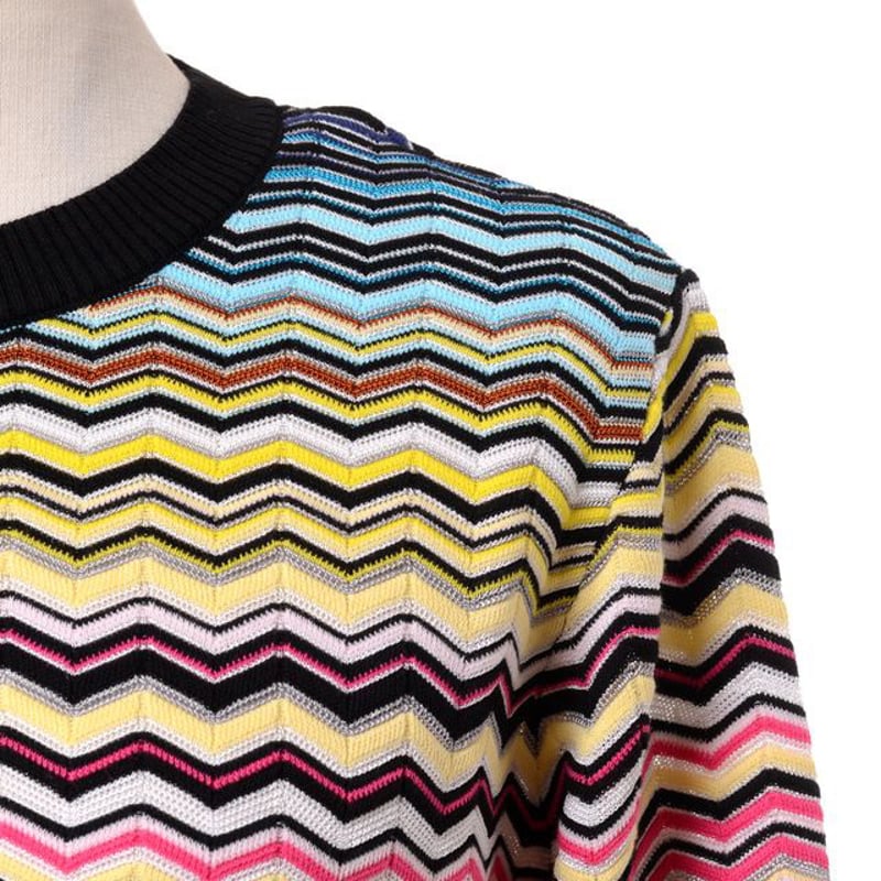 ミッソーニ Missoni 丸襟セーター コットンミックス マルチボーダー 