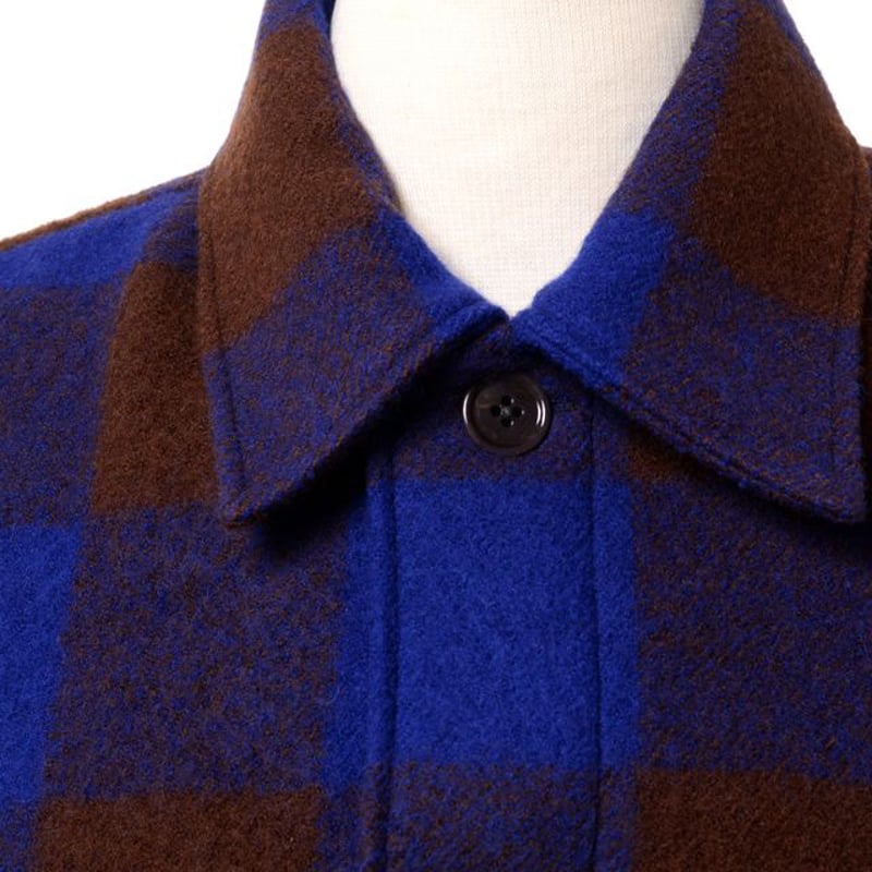 ルメール LEMAIRE パジャマシャツ ウールフラノ ブルーブラウン