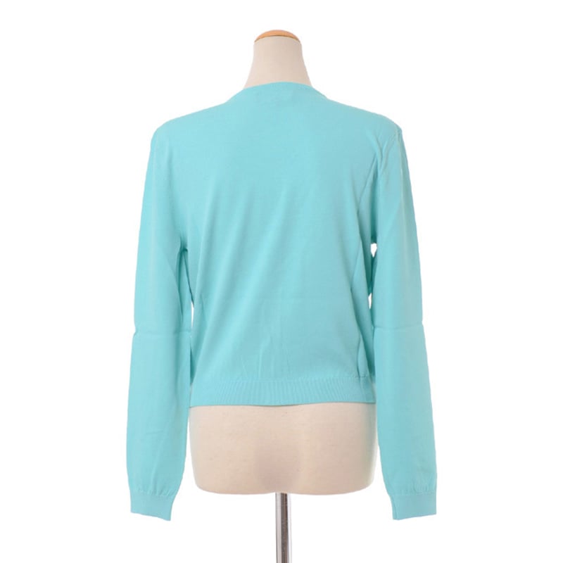 最終値　新品　ROCHAS ライムグリーン 長袖カーディガン 38 ロシャス ROCHAS Rロゴインターシャカーディガン レーヨンなど