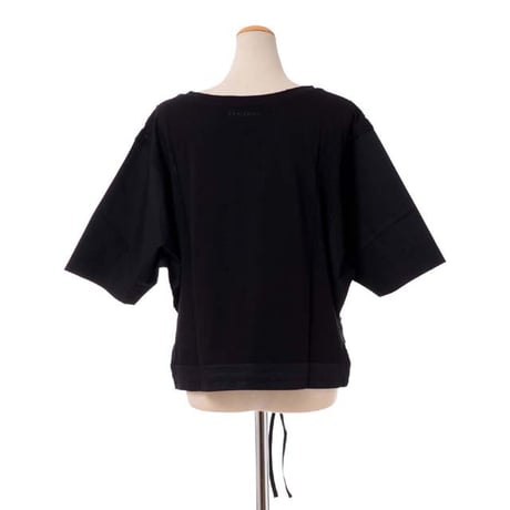 エルマノシェルビーノ ermanno scervino Vネックショート丈レーストップス コットンジャージー他 ブラック