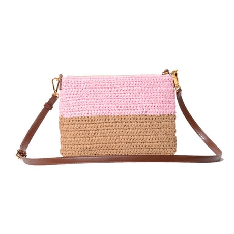 マルニ Marni Seaside ポーチ ペーパーラフィア製 ピンク＆ブラウン 正規取扱