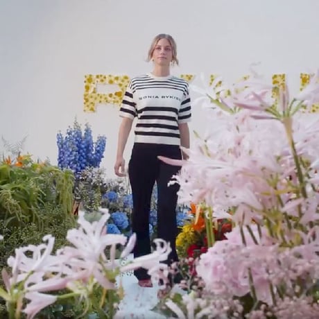 ソニアリキエル SONIA RYKIEL 半袖ロゴボーダーセーター コットンカシミア ホワイトブラック