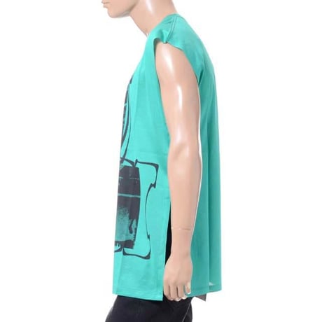 ラフシモンズ RAF SIMONS オープンサイドTシャツ コットン グリーン