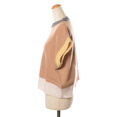 マルニ Marni カラーブロックフレンチスリーブセーター カシミヤ キャメルマルチ