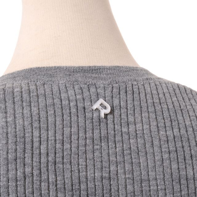 ロシャス ROCHAS 丸襟リブカーディガン カシミア パステルグレー ロシャス ROCHAS 丸襟リブカーディガン カシミア パステルグレー