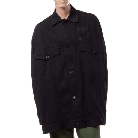 ラフシモンズ RAF SIMONS Denim jacket with leather patch コットン ブラック