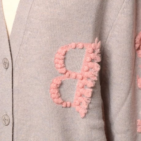 バリー BARRIE Vネックロゴカーディガン カシミヤ グレージュピンク