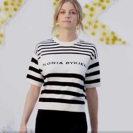 ソニアリキエル SONIA RYKIEL 半袖ロゴボーダーセーター コットンカシミア ホワイトブラック