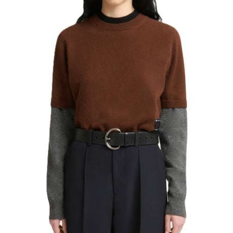 マルニ Marni ロゴパッチ付き長袖セーター カシミア ブラウングレーブラック 正規取扱