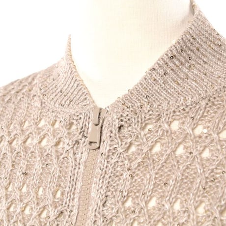 ブルネロクチネリ Brunello Cucinelli 透かし編みブルゾンニット リネンなど アイボリー