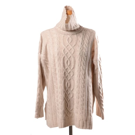 インポートブランド import brand HAWICO Scotland（ホイコ スコットランド）ハイネックアラン編み長袖セーター カシミア ミルクティ