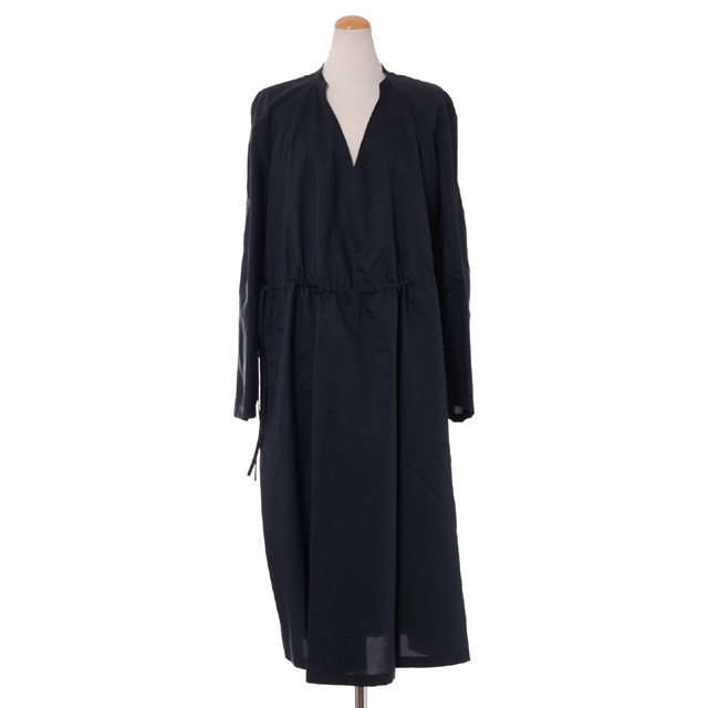 ルメール LEMAIRE Vネックワンピース コットンシルク マリン