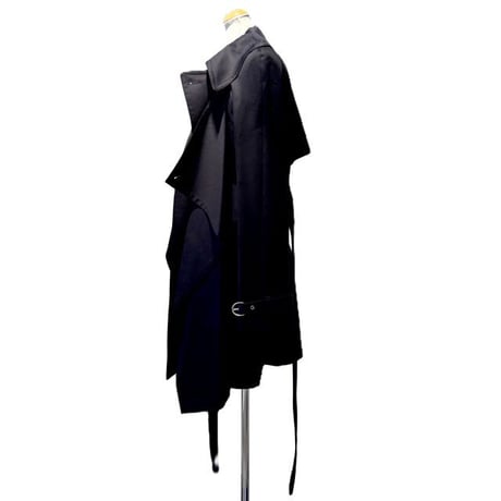 アンドゥムルメステール ann demeulemeester ミディ丈トレンチドレープコート コットン ブラック 正規取扱