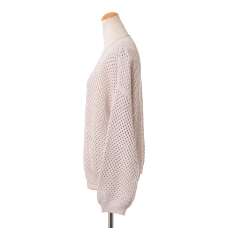 ブルネロクチネリ Brunello Cucinelli Vネック透かし編みセーター コットン アイボリー