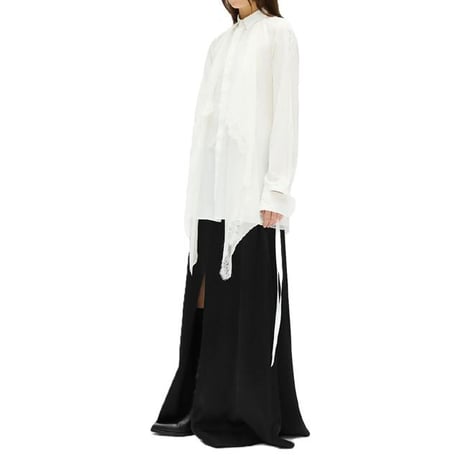 アンドゥムルメステール ann demeulemeester 長袖レースブラウス コットンシルク ホワイト 正規取扱