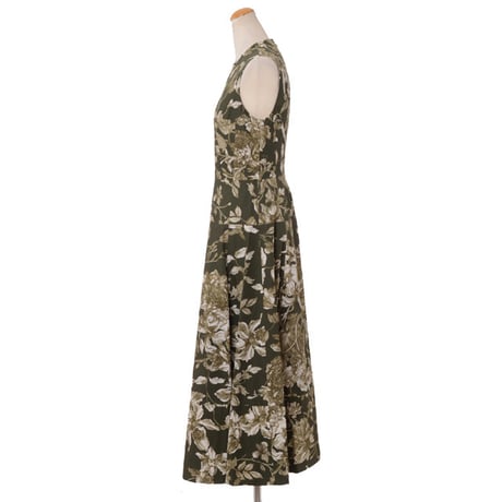 アーデム ERDEM ノースリーブドレス コットン カーキプリント