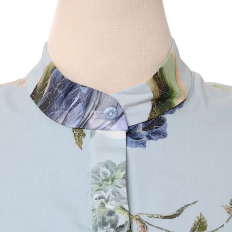 アーデム ERDEM ロングフリルノースリーブドレス コットン ブループリント
