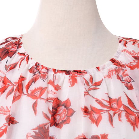 アーデム ERDEM パフスリーブプリントブラウス コットンシルク ホワイトレッド
