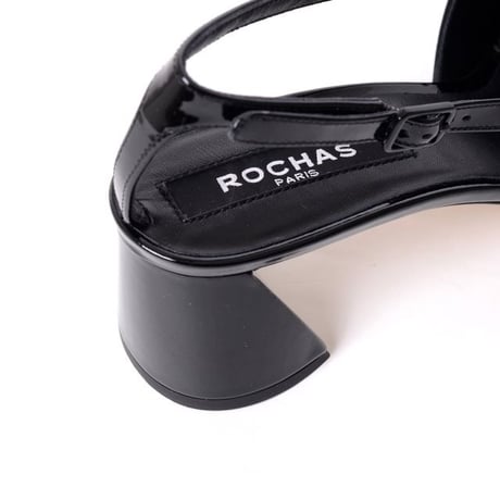 ロシャス ROCHAS ロゴプレート付きパンプス パテントレザー ブラック