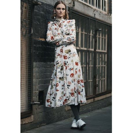 アーデム ERDEM 長袖フリルブラウス シルク ホワイトフラワープリント