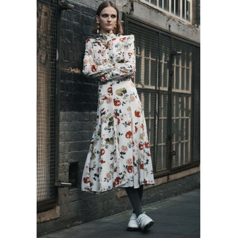 アーデム ERDEM 長袖フリルブラウス シルク ホワイトフラワー アーデム ERDEM 長袖フリルブラウス シルク ホワイトフラワー