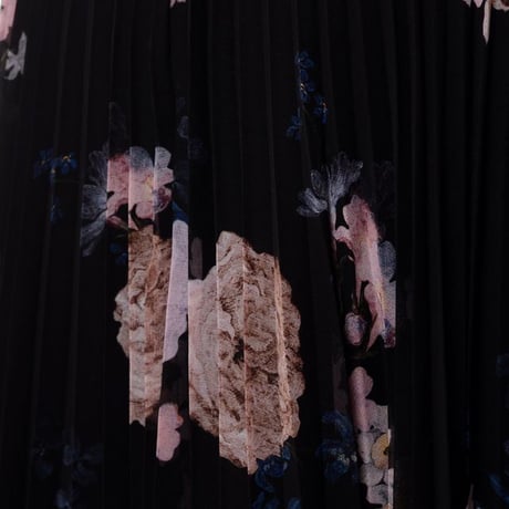 アーデム ERDEM プリーツスカート シフォン ブラックプリント