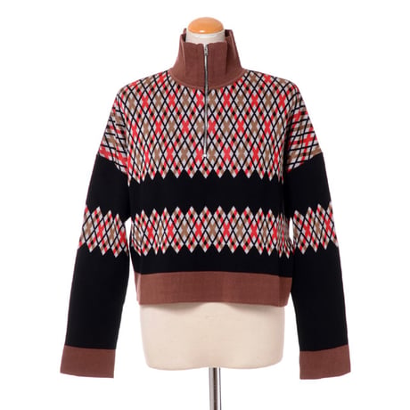 マルニ Marni ファスナータートルセーター レーヨンニット チェックブラウン