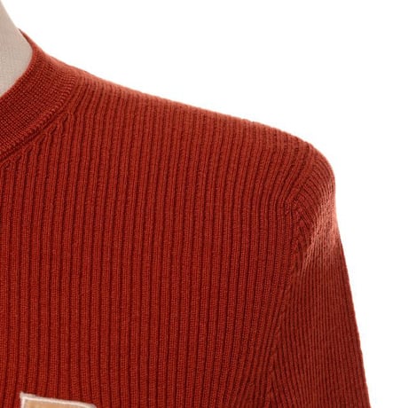 ロシャス ROCHAS ロゴ丸襟リブ長袖セーター ヴァージンウール ダークオレンジ