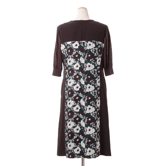 【美品】せたいちろうsetaichiro 長袖ワンピース セタイチロウ setaichiro 五分袖Aラインワンピース ミックス ブラウン