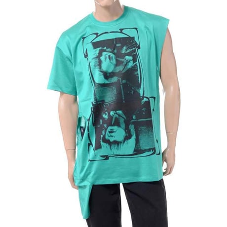 ラフシモンズ RAF SIMONS オープンサイドTシャツ コットン グリーン