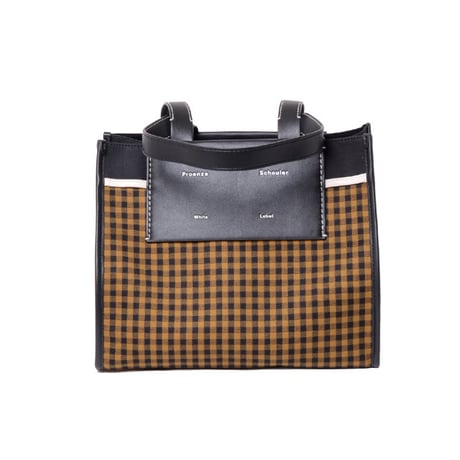 プロエンザスクーラー Proenza Schouler ギンガムラージモリストートバッグ キャンバス ブラックタバコ