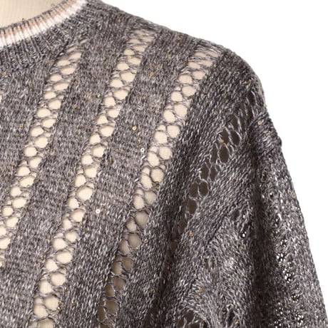 ブルネロクチネリ Brunello Cucinelli 半袖丸襟セーター 麻混合 グレー