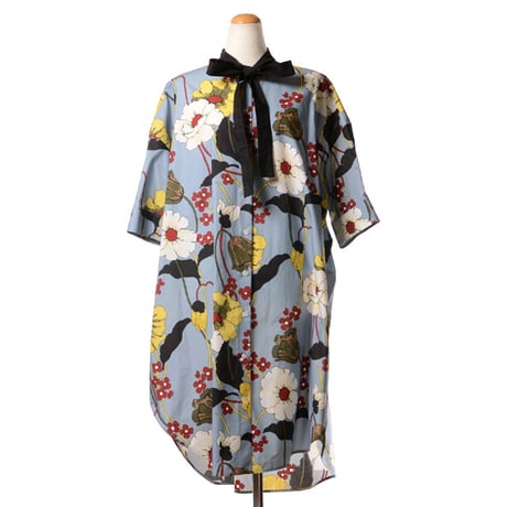 マルニ Marni ラウンドネックフラワープリントドレス コットン ブループリント 正規取扱