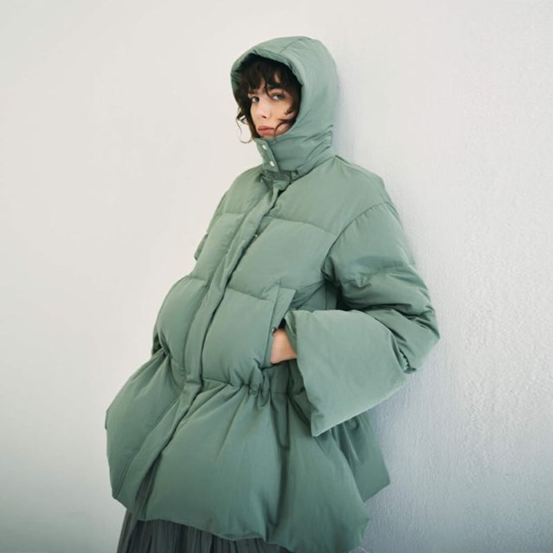 レキサミ rekisami フード付きコート ダウンフェザー カーキ | YOKOAUNTY