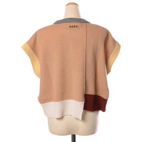 マルニ Marni カラーブロックフレンチスリーブセーター カシミヤ キャメルマルチ
