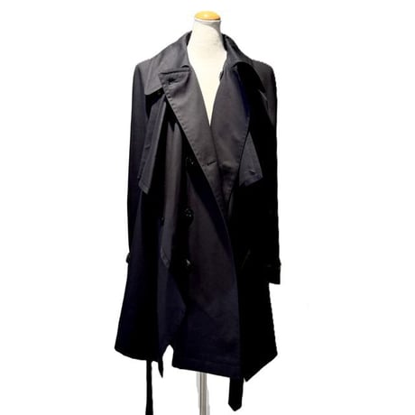 アンドゥムルメステール ann demeulemeester ミディ丈トレンチドレープコート コットン ブラック 正規取扱