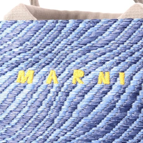 マルニ Marni Basket East/West 波型ショルダートートバッグ ラフィアエフェクト ブルー波柄 正規取扱