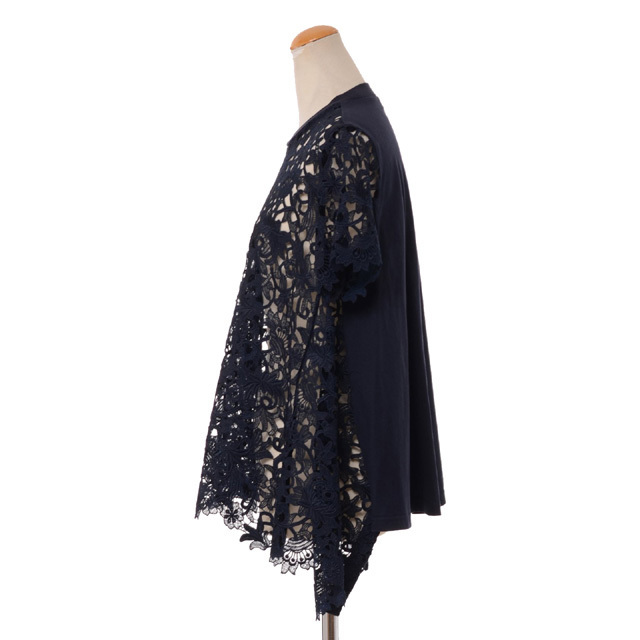 REKISAMI - REKISAMI レキサミ 36 ネイビー プリーツ付カットソー 定38800円 レキサミ rekisami レースカットソー ポリエステルなど ネイビー