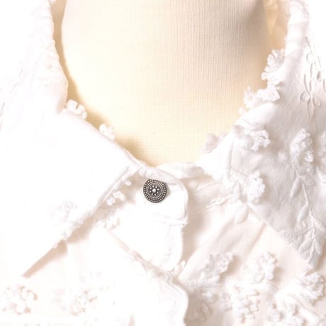 クリスティーナティ Kristina Ti 長袖３D刺繍ロング丈ブラウス コットン ホワイト